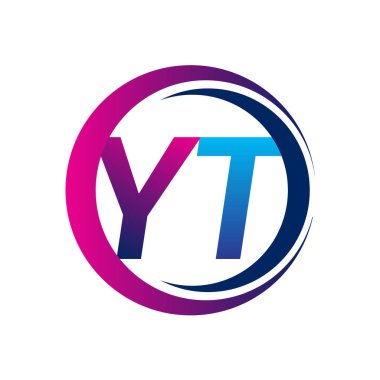İlk harf logosu YT şirketinin dairesel ve eflatun dizaynlı mavi ve morumsu rengi. İş ve şirket kimliği için vektör logosu.