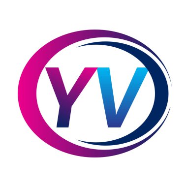 İlk harf logosu YV şirketi daire ve swoosh tasarımında mavi ve morumsu renkte. İş ve şirket kimliği için vektör logosu.