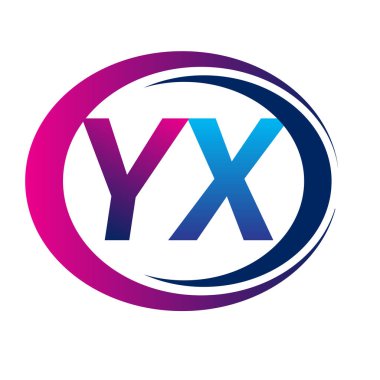 İlk harf logosu YX şirketinin dairesel ve eflatun dizaynlı mavi ve morumsu rengi. İş ve şirket kimliği için vektör logosu.