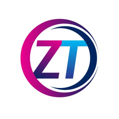 İlk harf logosu ZT şirketinin daire ve swoosh tasarımında mavi ve morumsu rengi. İş ve şirket kimliği için vektör logosu.