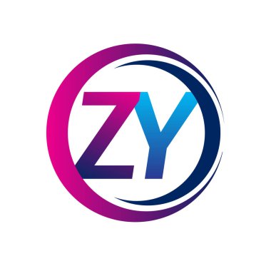 İlk harf logosu ZY şirketi daire ve swoosh tasarımında mavi ve morumsu renkte. İş ve şirket kimliği için vektör logosu.