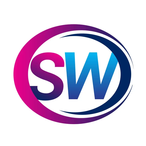 Początkowe Logo Litery Nazwa Firmy Niebieski Magenta Kolor Okręgu Swoosh — Wektor stockowy