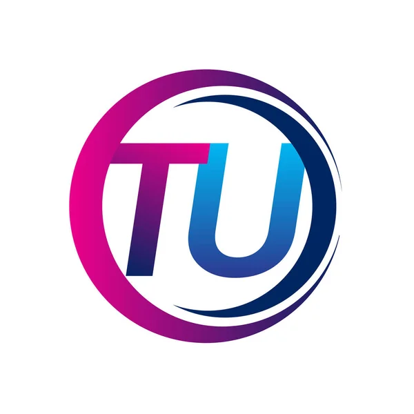 首字母标识Tu公司名称蓝色和洋红色在圆形和斜纹图案上 企业和公司标识的向量标志类型 — 图库矢量图片