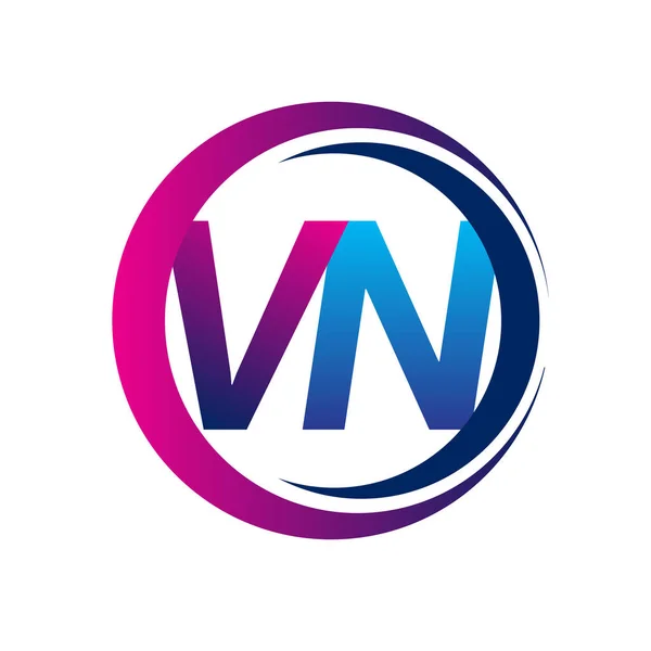 Początkowe Logo Litery Nazwa Firmy Niebieski Magenta Kolor Okręgu Swoosh — Wektor stockowy