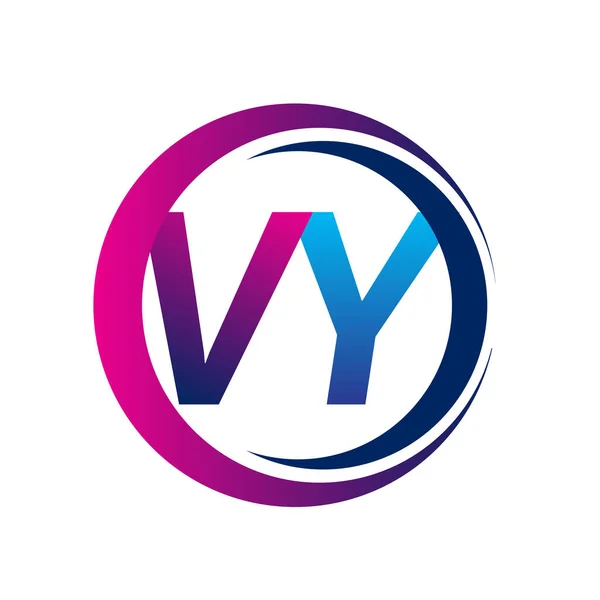 Logotipo Letra Inicial Nome Empresa Azul Magenta Cor Círculo Design — Vetor de Stock