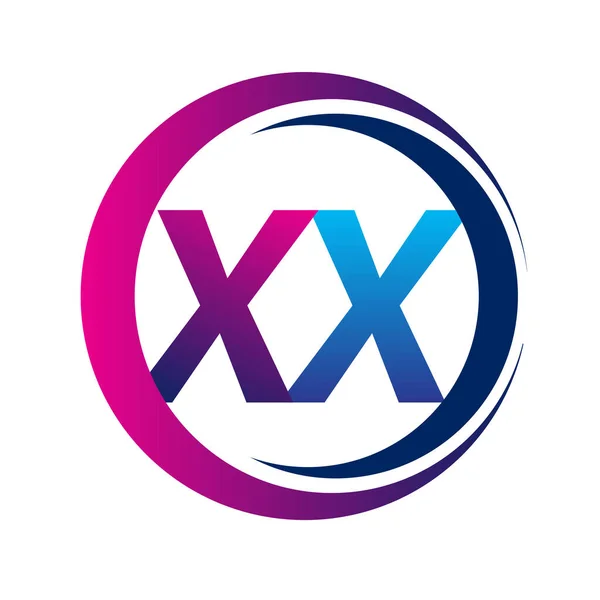 Начальная Буква Логотип Название Компании Синий Пурпурный Цвет Круге Swoosh — стоковый вектор