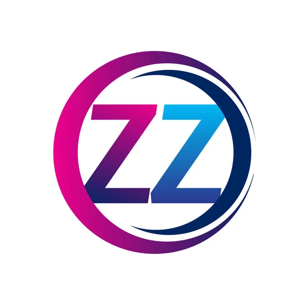 首字母标识Zz公司名称蓝色和洋红色在圆圈和Swoosh设计 企业和公司标识的向量标志类型 — 图库矢量图片