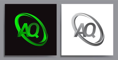 AQ logoti tasarımı. Şirketin adı Green Swoosh ve Grey. İş ve şirket kimliği için vektör seti logo tasarımı.