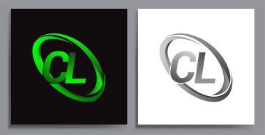 Renkli Green Swoosh ve Grey firması için CL logotype tasarımı. İş ve şirket kimliği için vektör seti logo tasarımı.