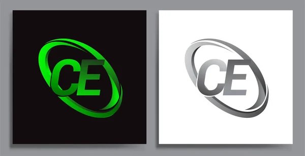 Harfi Logoti Tasarımı Şirketin Adı Green Swoosh Grey Şirket Kimliği — Stok Vektör