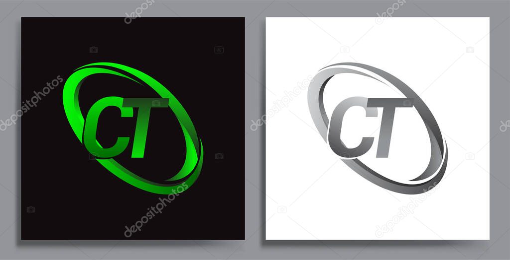 letter CT logotype design for company name colored Green swoosh and grey. vector set logo design for business and company identity.