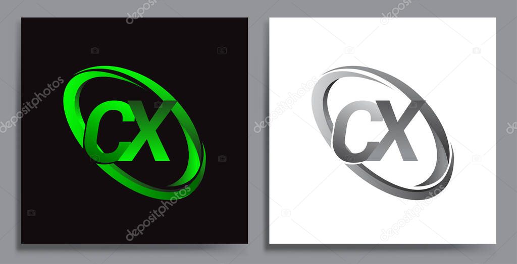 letter CX logotype design for company name colored Green swoosh and grey. vector set logo design for business and company identity.