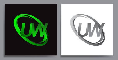 Renkli Green Swoosh ve Grey firması için UW logoti tasarımı. İş ve şirket kimliği için vektör seti logo tasarımı.