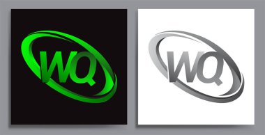 Renkli Green Swoosh ve Grey şirketi için WQ logotype tasarımı. İş ve şirket kimliği için vektör seti logo tasarımı.