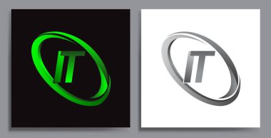 Şirket adı Green Swoosh ve Grey için IT logoti tasarımı. İş ve şirket kimliği için vektör seti logo tasarımı.