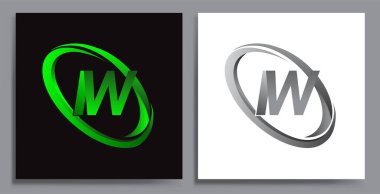IW harfi logoti tasarımı. Şirketin adı Green Swoosh ve Grey. İş ve şirket kimliği için vektör seti logo tasarımı.