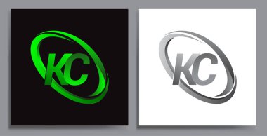 Renkli Green Swoosh ve Grey şirketi için KC logotype tasarımı. İş ve şirket kimliği için vektör seti logo tasarımı.