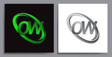Renkli Green Swoosh ve Grey firması için OW logotype tasarımı. İş ve şirket kimliği için vektör seti logo tasarımı.