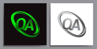 Renkli Green Swoosh ve Grey firması için soru-cevap logoti tasarımı. İş ve şirket kimliği için vektör seti logo tasarımı.