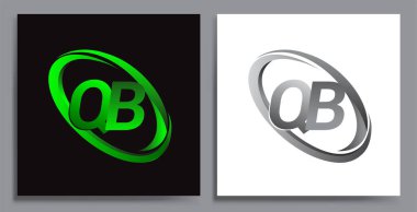 Renkli Green Swoosh ve Grey firması için QB logotype tasarımı. İş ve şirket kimliği için vektör seti logo tasarımı.