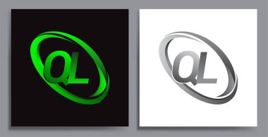 Renkli Green Swoosh ve Grey firması için QL logotype tasarımı. İş ve şirket kimliği için vektör seti logo tasarımı.