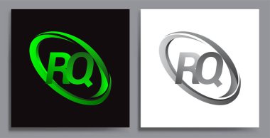 RQ logoti tasarımı. Şirketin adı Green Swoosh ve Grey. İş ve şirket kimliği için vektör seti logo tasarımı.