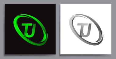 TJ logoti dizaynı. Şirketin adı Green Swoosh ve Grey. İş ve şirket kimliği için vektör seti logo tasarımı.