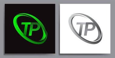 TP logoti tasarımı. Şirketin adı Green Swoosh ve Grey. İş ve şirket kimliği için vektör seti logo tasarımı.