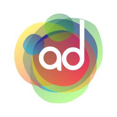 Renkli arkaplanı olan AD harfi logosu, yaratıcı endüstri, web, iş ve şirket için harf kombinasyonu tasarımı.