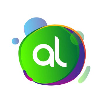 AL harfi logosu renkli sıçrama arkaplanı, yaratıcı endüstri, web, iş ve şirket için harf kombinasyonu tasarımı.