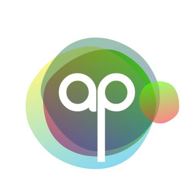 Renkli sıçrama geçmişi olan AP harfi logosu, yaratıcı endüstri, web, iş ve şirket için harf kombinasyonu tasarımı.