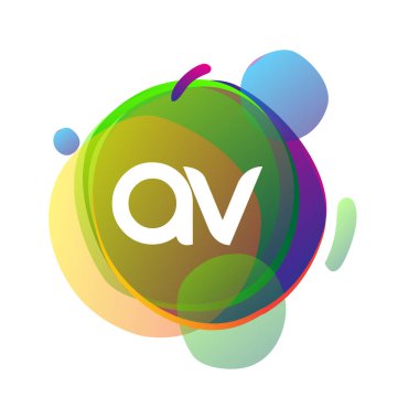 Renkli arkaplanı olan AV logosu, yaratıcı endüstri, web, iş ve şirket için harf kombinasyonu tasarımı.