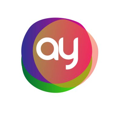 Renkli sıçrama arkaplanı olan AY logosu, yaratıcı endüstri, web, iş ve şirket için harf kombinasyonu tasarımı.