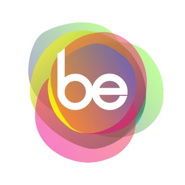Renkli arka planlı BE logosu, yaratıcı endüstri, web, iş ve şirket için harf kombinasyonlu logo tasarımı.