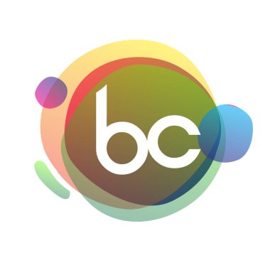 Renkli sıçrama arkaplanı olan BC harfli logo, yaratıcı endüstri, web, iş ve şirket için harf kombinasyonu tasarımı.