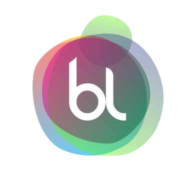 Renkli sıçrama arkaplanı olan BL logosu, yaratıcı endüstri, web, iş ve şirket için harf kombinasyonu tasarımı.