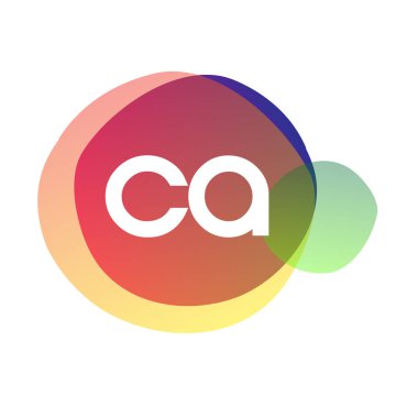 Renkli sıçrama arkaplanı olan CA harfi logosu, yaratıcı endüstri, web, iş ve şirket için harf kombinasyonu tasarımı.