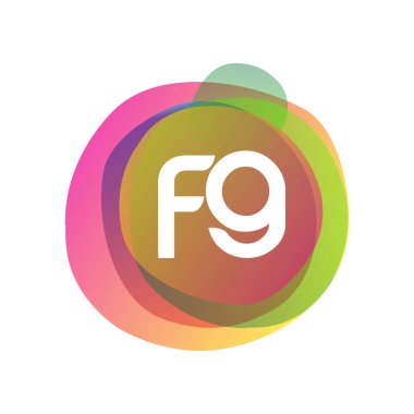 Renkli sıçrama arkaplanı olan FG logosu, yaratıcı endüstri, web, iş ve şirket için harf kombinasyonu tasarımı.