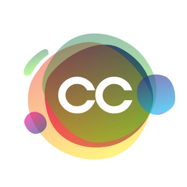 Renkli bir arka planı olan CC logosu, yaratıcı endüstri, web, iş ve şirket için harf kombinasyonu tasarımı.