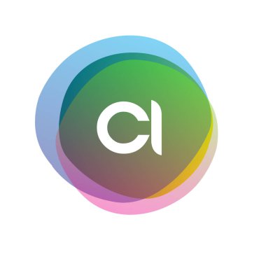 Renkli sıçrama arkaplanı olan CI harfi logosu, yaratıcı endüstri, web, iş ve şirket için harf kombinasyonu tasarımı.