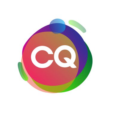 Renkli sıçrama arkaplanı olan CQ harfi logosu, yaratıcı endüstri, web, iş ve şirket için harf kombinasyonu tasarımı.