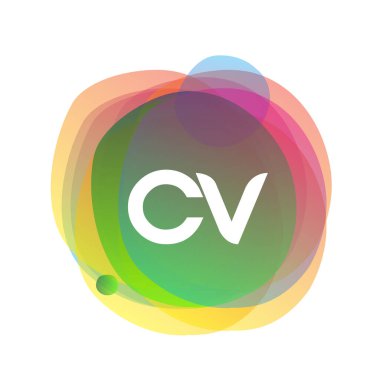 Renkli arka planlı CV logosu, yaratıcı endüstri, web, iş ve şirket için harf kombinasyonu tasarımı.