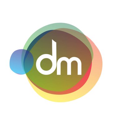 Renkli arka planlı DM logosu, yaratıcı endüstri, web, iş ve şirket için harf kombinasyonu tasarımı.