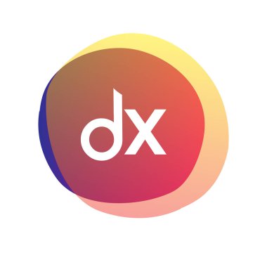 Renkli sıçrama arkaplanlı DX logosu, yaratıcı endüstri, web, iş ve şirket için harf kombinasyonu tasarımı.