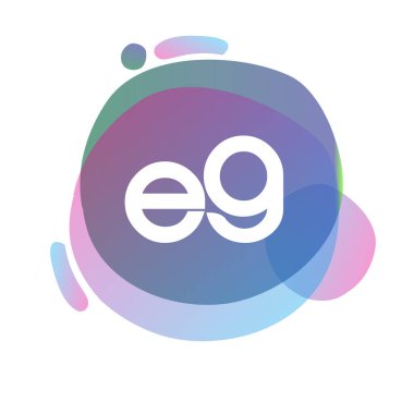 Renkli sıçrama arkaplanı olan EG logosu, yaratıcı endüstri, web, iş ve şirket için harf kombinasyonu tasarımı.