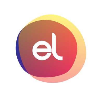 Renkli sıçrama arkaplanı olan EL harfi logosu, yaratıcı endüstri, web, iş ve şirket için harf kombinasyonu tasarımı.