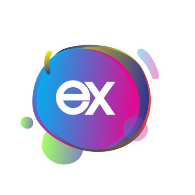 Renkli arka planlı EX logosu, yaratıcı endüstri, web, iş ve şirket için harf kombinasyonu tasarımı.