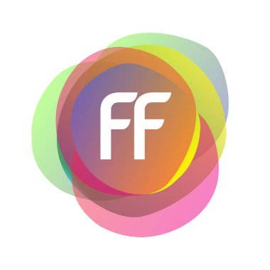 Renkli arka planı olan FF harfi logosu, yaratıcı endüstri, web, iş ve şirket için harf kombinasyonu tasarımı.