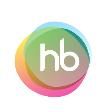 Renkli sıçrama arkaplanı olan HB logosu, yaratıcı endüstri, web, iş ve şirket için harf kombinasyonu tasarımı.