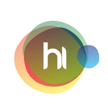 Renkli sıçrama geçmişi olan HI harfi logosu, yaratıcı endüstri, web, iş ve şirket için harf kombinasyonu tasarımı.